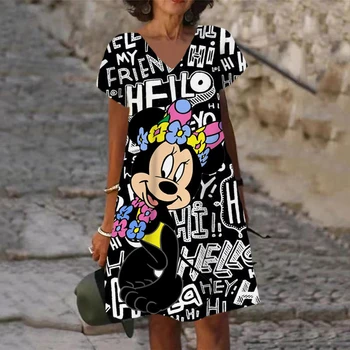 Žena je Plaži Haljinu Disney-Mickey Minnie Haljine za Žene 2022 Ljeto Mode Kawaii Otisak Sladak Slobodi Moru Opušteno