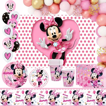 Disney Minnie Mouse Tema Stvari Za Žurku Koje Papirni Tanjir Kup Tabelcloth Devojka Bebu Zabavu Dekoraciju Za Jednokratnu Upotrebu Posuđe