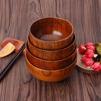 1pc Drvene Zdjelu Japanski Stil Drvo Rice Supu Činiju za Salatu Hranu Kontejner Zdjelu za Djecu Djece Posuđe Drvene Pribor