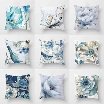 Auto sofi jastuk jastuk jastučnicu kvadratnih jastuk jastučnicu plavi cvijet štampanje ukras kući mjesto jastučnicu