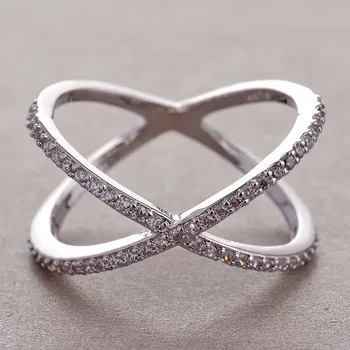 Mode X Stanju Krst Kristal Prstenje za Žene Kreativni Dizajn Pun Cirkon Beskonacno Prst Prsten Srebrni Auto, Nakit Dar