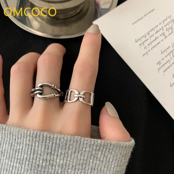 QMCOCO Srebrne Boje probuše Izatkane Širom Prsten Dizajn Otvori Prilagodljiva Prsten korejski Stil Ličnost Jednostavno Žene Zabavu Dar