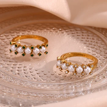2023 Novi U Modi Luksuz Vedrije Malo Kristal Setted Rundu Pearl Prstenje Za Zabavu Venčanje Žena Vodootporne Čelični Prsten