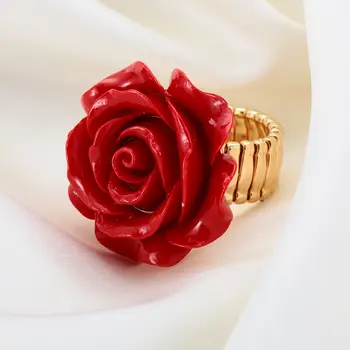 1PC Crvene Ruže Nakit Prsten Smole Crvene Ruže Cvijet Prilagodljiva Prstenje Za Žene Venčanje Izjavu Prst Prsten