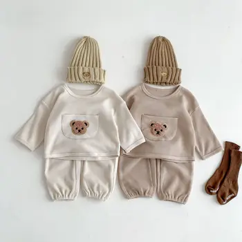 2023 Baby Boys Devojke Odjeću Set Ljeto Jesen Dijete Opušteno Homewear Set Vafl Medved Kratkog Rukave Duge rukave Odela
