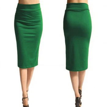Vruće prodaju Žene Olovku Suknju Novi Dame Ured Istezanje Bodycon Midi Suknju Žensku Srednju Struka Sredine Tele Jersey Suknje Puls Veličine XL
