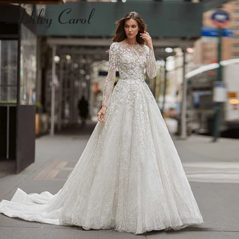 Ashley Carol Vjenčanje Elegantnim Haljine Za Žene 2023 Delikatna Perle Čipke Cvijeće Izrez Venčanicu Vestidos De Novia