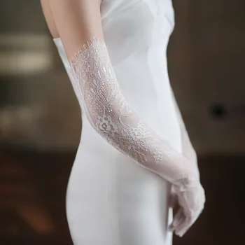 Novo super vila bijele čipke tulle dugo svadbeni sliku na veliko rukavice