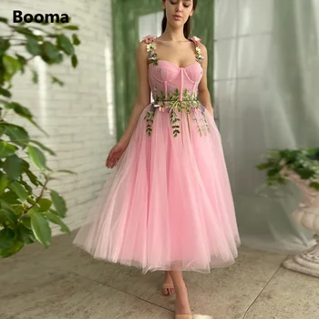 Booma 2022 Pink Boje Na Liniji Midi Maturalna Haljina Dušo Cvijeće Aplikama Čaj-Dužinu Venčanju Haljine Formalni Maturu Haljine