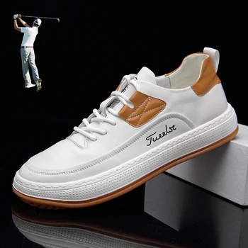 Novi Profesionalni Golf Cipele Spikless Ljudi Čiste Kože Golf Patike Otvorenom Svjetlo Težinu Hoda Patike Mens Footwears