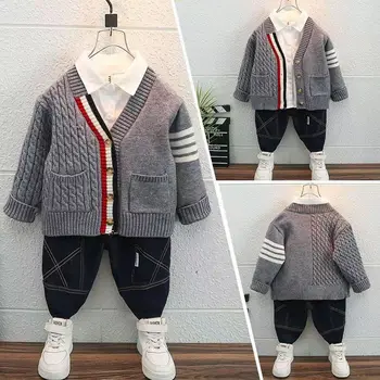 Momci Džemper Proljeće Jesen Novi Kaput Mode V-Izrez Kaput Vrhu Momci Odjeće za Djecu Pletenje Džemper