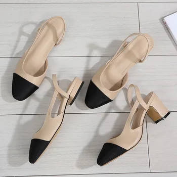 2024 Ljeto Novi Uperio Prst Sandale Mode Nizak Kvadratnih Petama Ravnim Cipelama Korejski Boja Iste Zabave Dame Cipele Chaussure Femme
