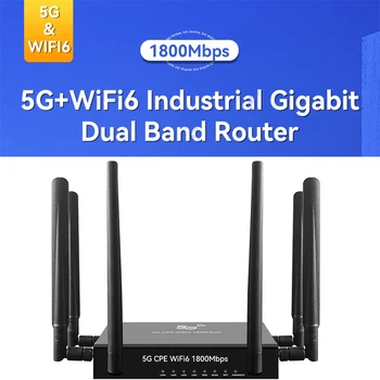 Industrijske Dvojno Bend 5G Ruter WiFi 6 Sim Karticu 4G LTE 4*Lan Luke gb / s Vezom Zatvorenom Ruter 5G CPE 1800Mbps 6 Antene