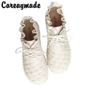 Careaymade-Novi stil Glavu sloj cowhide čista ručno pletenje cipele,retro umjetnost mori devojka cipele,gospođo Opušteno cipele,Bilo boja