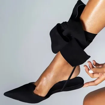 2023 Novi Šiljate Balet Stan Sandale Seksi Zglob Remen Luk Dizajn Banket Ravnim Cipelama Ustajte Slingback Crveni Sandale Plus Veličine 35~42