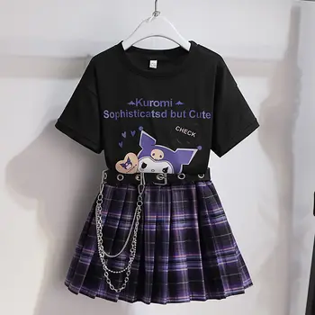 Sanrio Kuromi devojka majicu kratkih suknjom 2022jk koledž stil uniformu devojka odelo kratki rukav